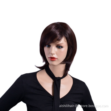 Wholesale heat resistant Natural  straight short hair fibre  cheap synthesis hair wigs for women